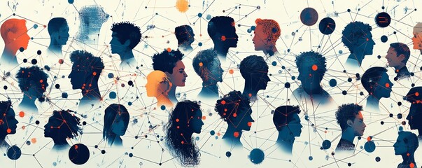 Aufkleber - Engaging visual of a digital grid with diverse individuals connected