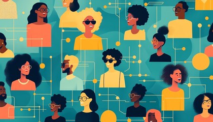 Fototapete - Visual depiction of a networking grid with diverse individuals