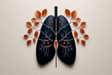 Poster - A minimalist icon of lungs taking a deep breath, drawn with clean lines and simple, calming colors