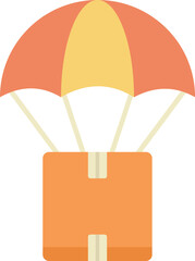 Poster - orange parcel box hanging from parachute delivering express order, isolated illustration