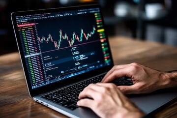 Aufkleber - A person analyzing stock charts on a laptop, with graphs and numbers displayed on the screen while they plan their investment strategy