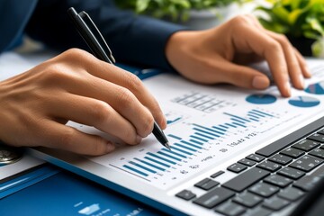 Aufkleber - A person analyzing stock charts on a laptop, with graphs and numbers displayed on the screen while they plan their investment strategy