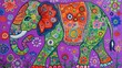 © Puttipong - Colorful Elephant Artwork on Purple Background