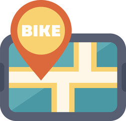Poster - mobile navigation app showing the location of a bike on a city map, concept of urban transportation 
