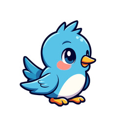 Poster - Little blue bird sitting, vector cartoon illustration