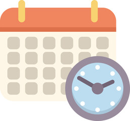 Poster - minimalist illustration featuring a calendar showing the month with a clock showing the current time