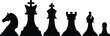 © DOUGLAS - Chess silhouettes vector icons. Chess icons set. Chess black flat icons. King, Queen, rook, knight, bishop, pawn. Vector chess isolated on white