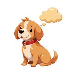 Poster - Thoughtful Cartoon Dog with Thought Bubble Against  