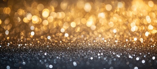 Poster - Abstract bokeh lights with silver glitter for festive background.