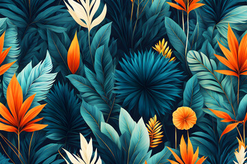 Abstract exotic boho style nature art pattern 4k wallpaper of tropical leaves and floral design, Generated by ai