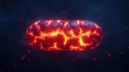Poster - A vibrant, glowing depiction of a bacterium, showcasing intricate patterns that resemble lava, set against a dark background.