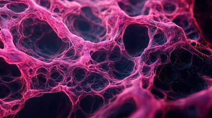 Poster - A vibrant, abstract depiction of interconnected cells or bubbles, showcasing a mix of pink and purple hues against a dark background.