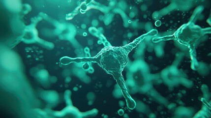 Poster - A vivid microscopic view of green cells, showcasing intricate details and structures, highlighting the complexity of life at a cellular level.