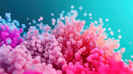 Poster - A vibrant, abstract composition featuring clusters of colorful, textured spheres in pink, purple, and teal hues, creating a dynamic visual effect.
