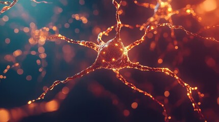 Poster - A close-up view of interconnected neurons, showcasing their intricate structures and vibrant colors, highlighting the complexity of neural connections.