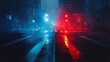 © ThisDesign - A crossroads in a city, one path brightly lit and the other shrouded in shadows, decision making generative ai