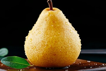 A pear being sliced on a cutting board, with fresh, crisp texture and juicy detail on display