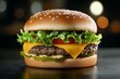 © Sanchai - a 2D cartoon illustration of a cheeseburger with lettuce and tomato delicious and satisfying white background