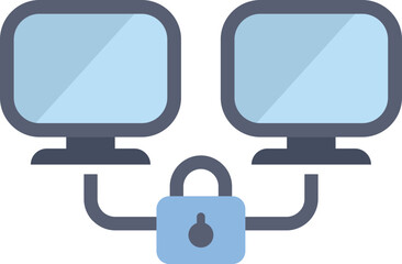 Minimalist illustration featuring a secure network connection between two computers, symbolizing data protection and privacy in the digital age