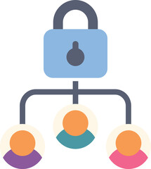 Poster - padlock is securing data being shared by three businesspeople, symbolizing teamwork and cybersecurit