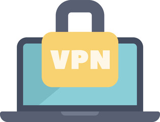 Poster - minimalist flat vector illustration of a laptop being protected with a vpn and a padlock