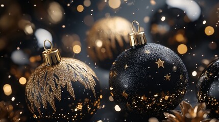 Wall Mural - premium christmas background. black and gold colors. festive holiday