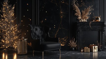 Wall Mural - premium christmas background. black and gold colors. festive holiday