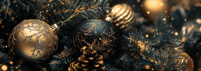 Wall Mural - premium christmas background. black and gold colors. festive holiday