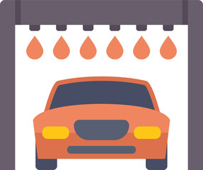 Poster - Simple icon of a car wash service station with hanging water drops cleaning an automobile using soapy water