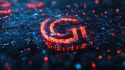 Poster - Futuristic network of technology illuminated circuit patterns and digital design elements