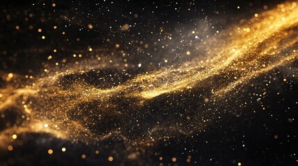 Poster - Ethereal golden dust a stunning display of cosmic energy and light in a dark universe
