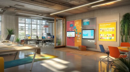 Poster - Modern office space with collaborative design elements and innovative technology integration