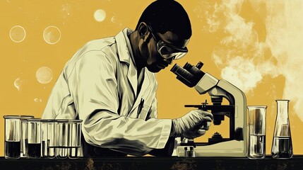 Poster - A Scientist Examining Samples Under a Microscope