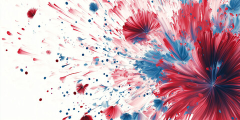 Poster - Red and blue paint exploding creating an abstract flower