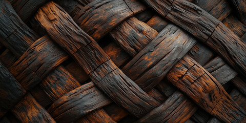 Aufkleber - Intertwined dark wood planks creating rustic woven texture