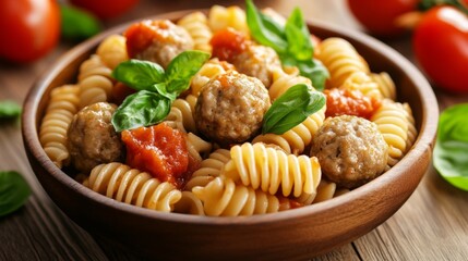 Wall Mural - Delicious Pasta with Meatballs and Marinara Sauce