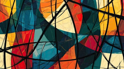 Poster - Abstract Geometric Pattern with Vivid Colors and Black Lines