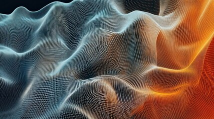 Poster - Abstract Digital Network with Wavy Lines and Glowing Orange Gradient