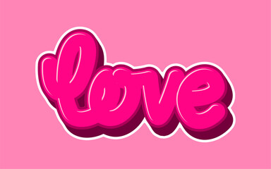 Poster - lettering love in pink 3d style.