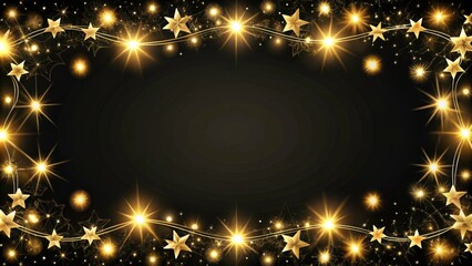 Wall Mural - Christmas golden lights and stars border on a black background, Christmas, golden lights, stars, border, black