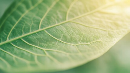 Wall Mural - Sunlight filters through a vibrant green leaf, highlighting intricate veins and showcasing nature's delicate beauty