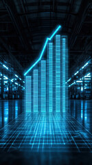 Poster - A blue graph with a downward slope is displayed in a dark room. The graph is made up of several lines, each one representing a different data point. Scene is one of uncertainty and decline