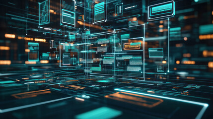 Poster - A computer screen with many different colored squares and lines. The squares and lines are all different sizes and colors