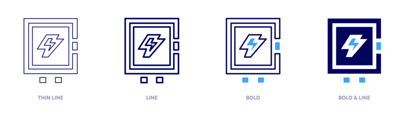 Electric panel icon in 4 different styles. Thin Line, Line, Bold, and Bold Line. Duotone style. Editable stroke