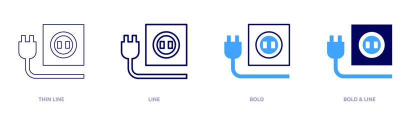 Electric plug icon in 4 different styles. Thin Line, Line, Bold, and Bold Line. Duotone style. Editable stroke