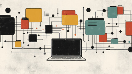 Poster - a computer monitor with a bunch of colorful icons on it. the image is a representation of a computer