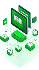 Poster - a computer monitor with a green background and a green box with the word 