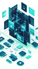Poster - the image is a computer screen with a lot of icons and buttons. it looks like a complex system with 
