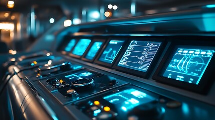 Poster - Control panel featuring digital screens and buttons for operational monitoring.