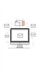 Poster - a computer monitor with a bunch of emails on it. the computer monitor is on a white background